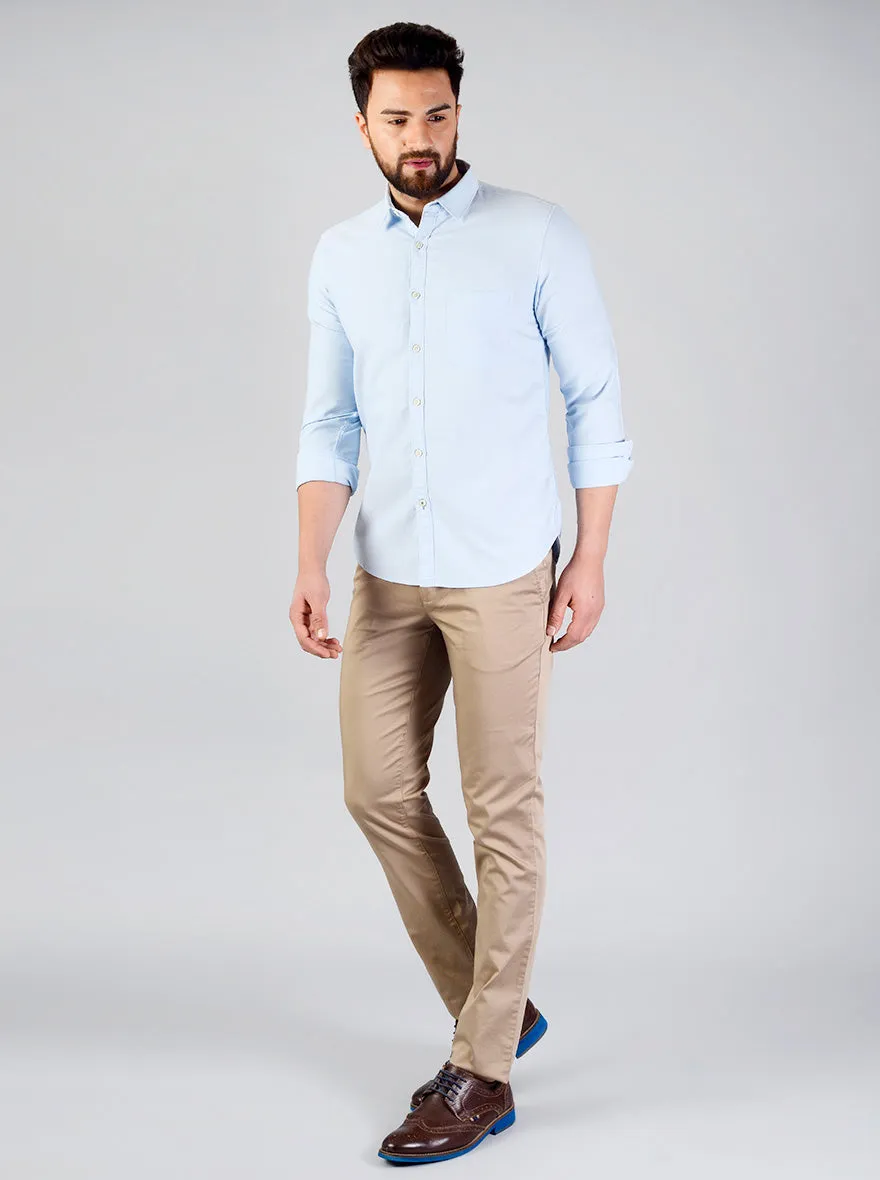 Baby Blue Solid Slim Fit Casual Shirt | Greenfibre