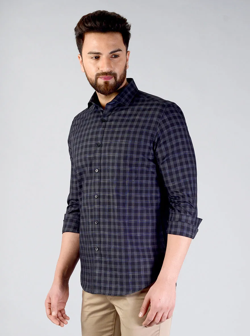 Black & Grey Checked Slim Fit Formal Shirt | JadeBlue