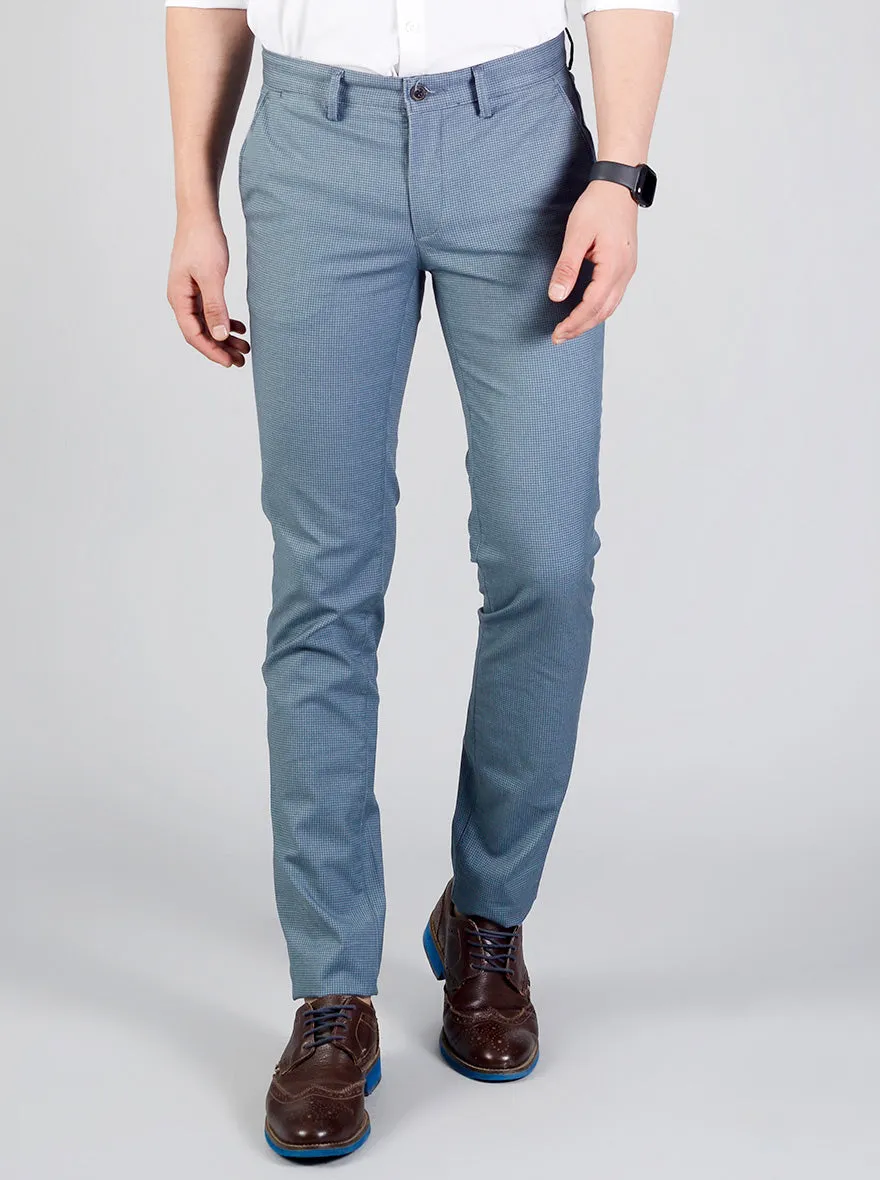 Blue Checked Slim Fit Casual Trouser | JadeBlue