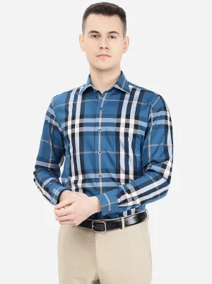 Blue Checked Slim Fit Formal Shirt | Metal