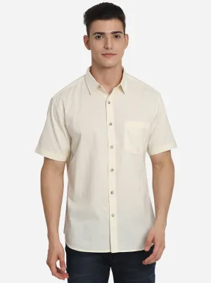 Cloud Cream Solid Slim Fit Semi Casual Shirt | Greenfibre