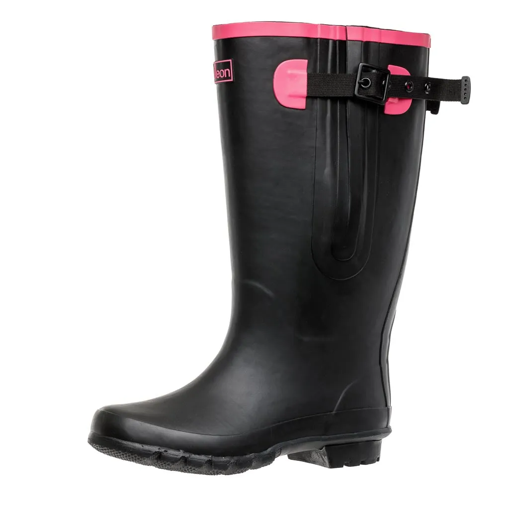 Extra Wide Calf Womens' Rain Boots - Black with Pink Trim - 16-23 Inch Calf - Wide in Foot & Ankle