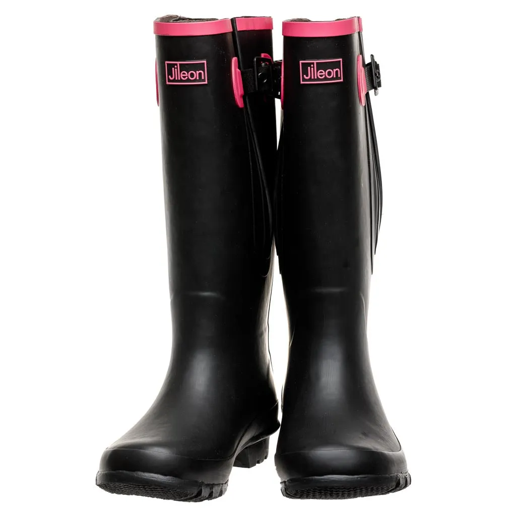 Extra Wide Calf Womens' Rain Boots - Black with Pink Trim - 16-23 Inch Calf - Wide in Foot & Ankle