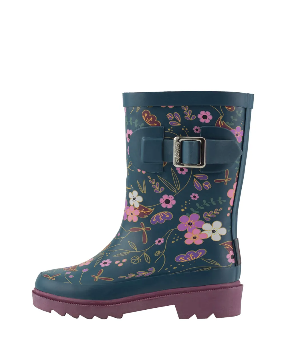 KID’S BUCKLE RUBBER RAIN BOOTS MIDNIGHT FLORAL