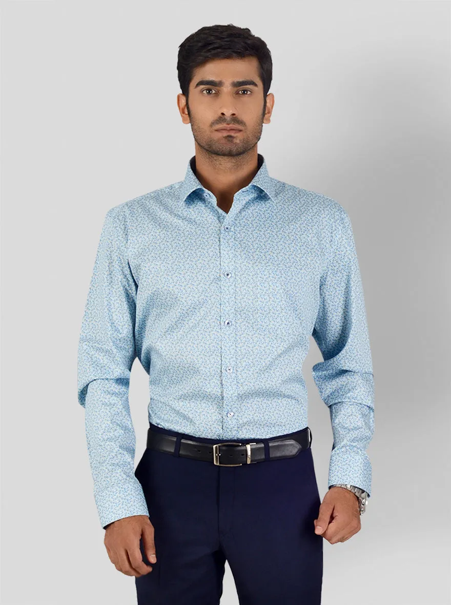 Light Blue Printed Regular Fit Formal Shirt | JadeBlue