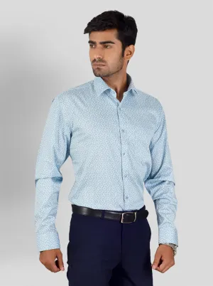 Light Blue Printed Regular Fit Formal Shirt | JadeBlue