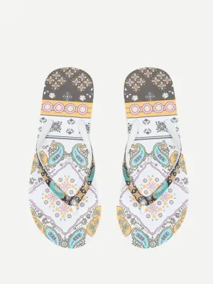 Mixed Print Flat Slippers