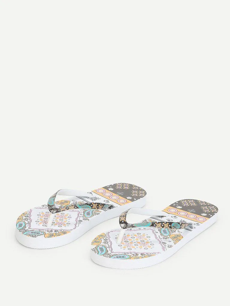 Mixed Print Flat Slippers