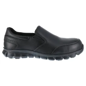 Reebok Womens Black Leather Work Shoes Sublite Slip-On CT