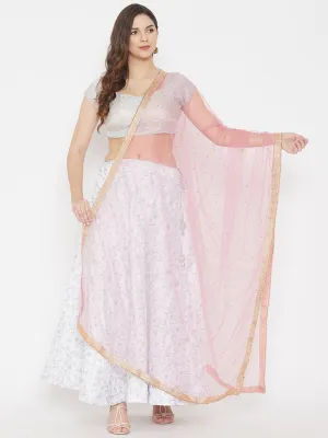 Women Light Pink Embellished Net Dupatta