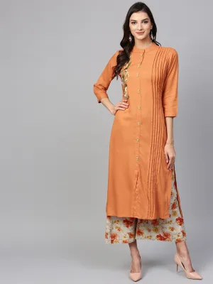 Women Orange & Beige Solid Kurta Set