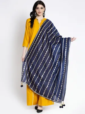 Women'S Navy Blue Gotta Patti Silk Dupatta