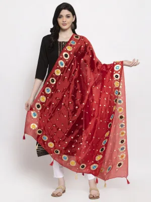 Women'S Red Printed Silk Dupatta