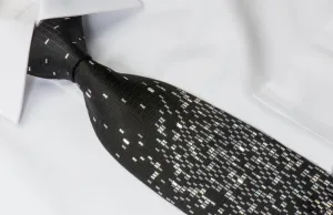 Yezak Men's Silk Tie Silver Geometric Martix On Black With Silver Sparkles